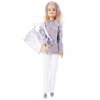 White Pants with Silver Top and Bag